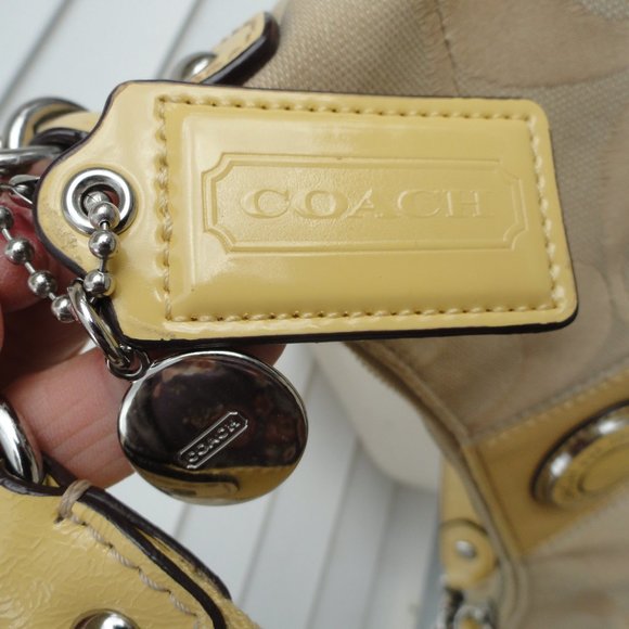 Coach 2 Way Satchel Signature Stripe Demi Cross Body F19218 Yellow/Cream - Picture 9 of 11